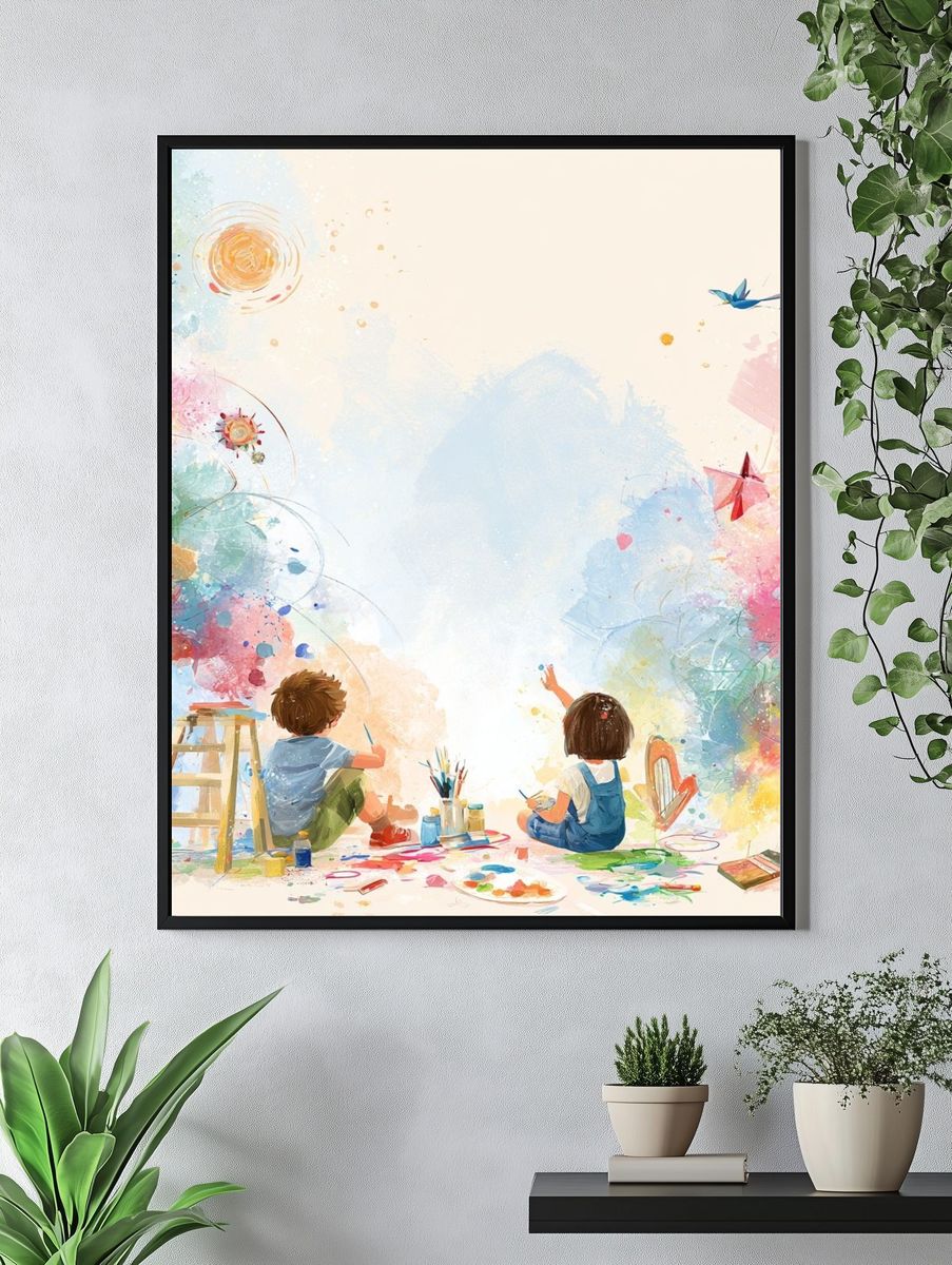 Children Painting Rainbow Illustration Poster. — room view 4