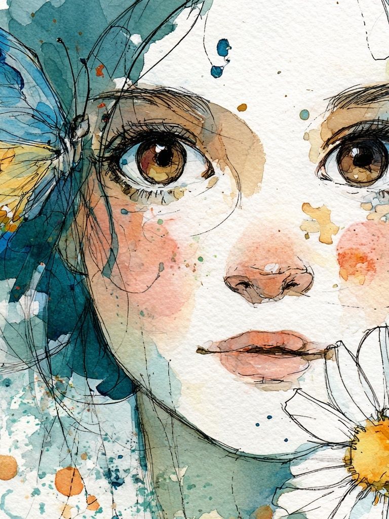Butterfly Girl Watercolor Poster. poster detail