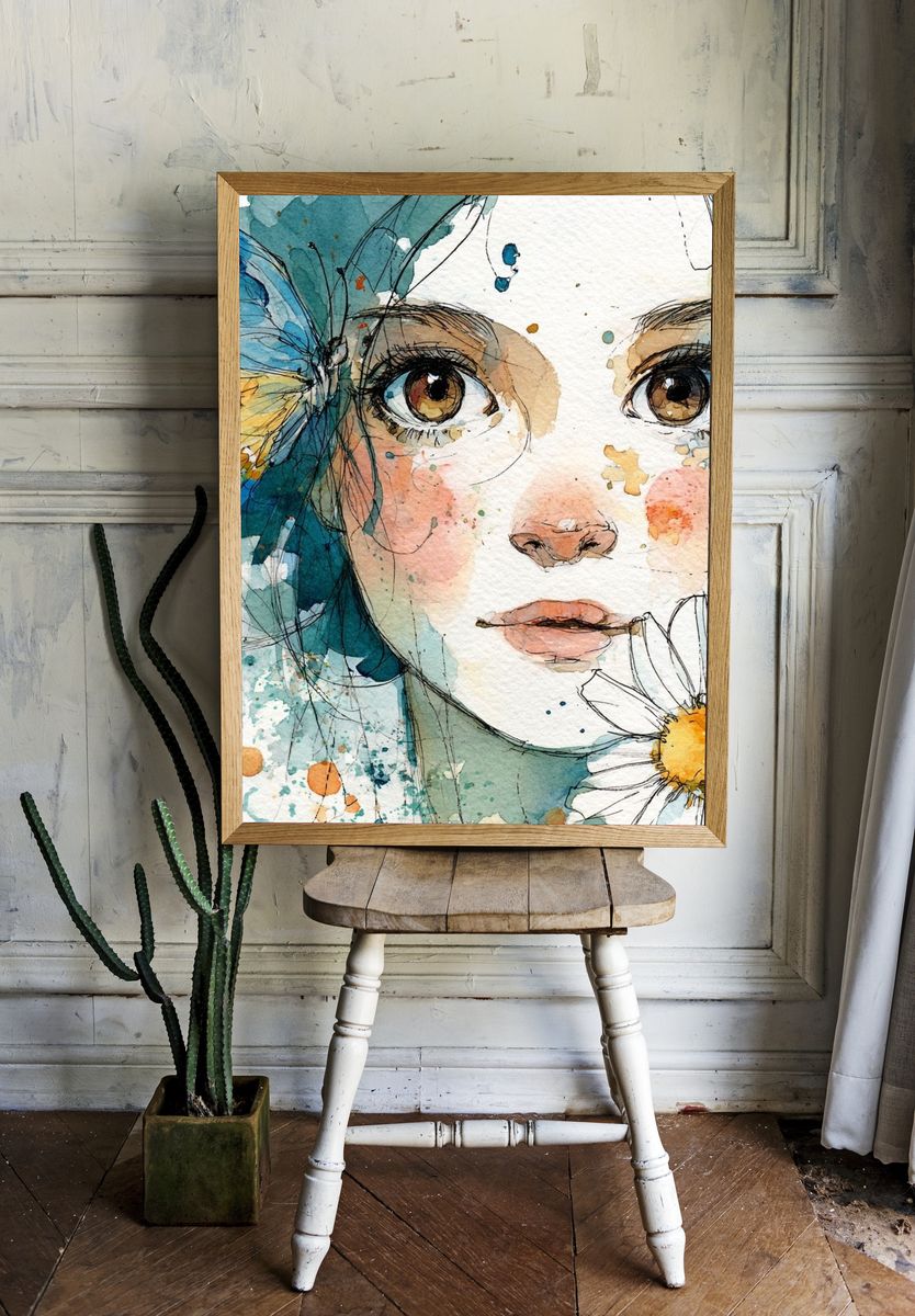 Butterfly Girl Watercolor Poster. — room view 1