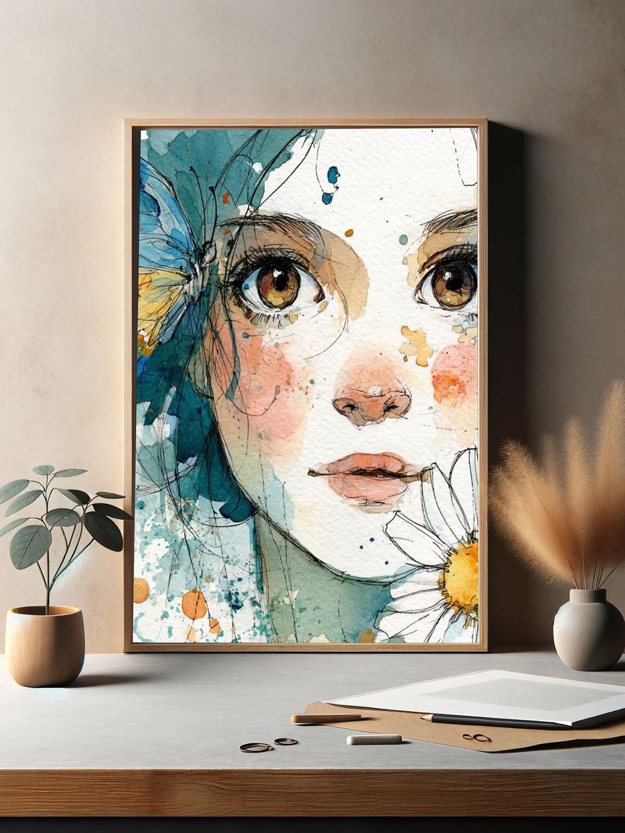 Butterfly Girl Watercolor Poster. — room view 2