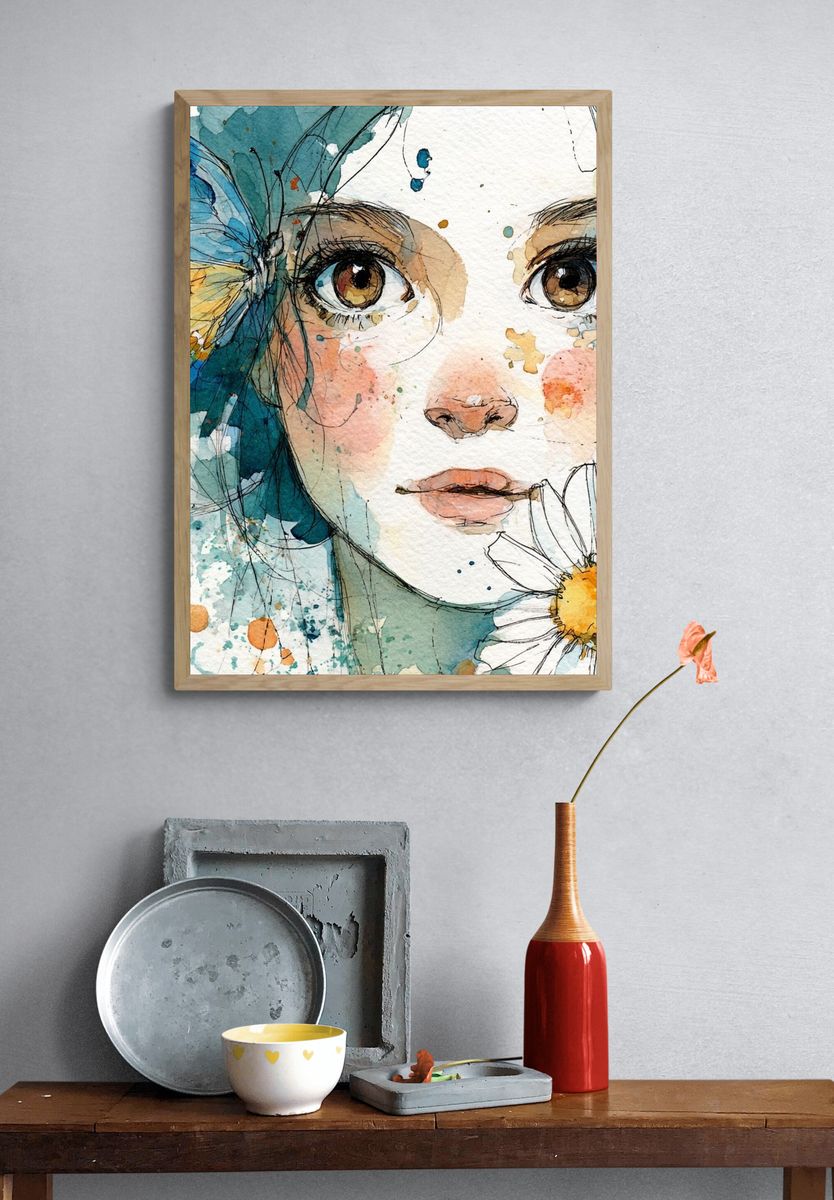 Butterfly Girl Watercolor Poster. — room view 3