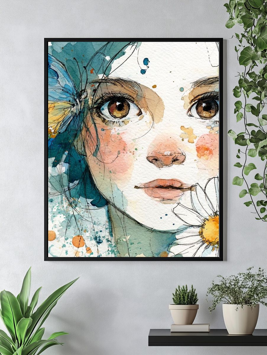 Butterfly Girl Watercolor Poster. — room view 4