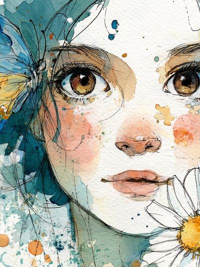 Butterfly Girl Watercolor Poster. poster