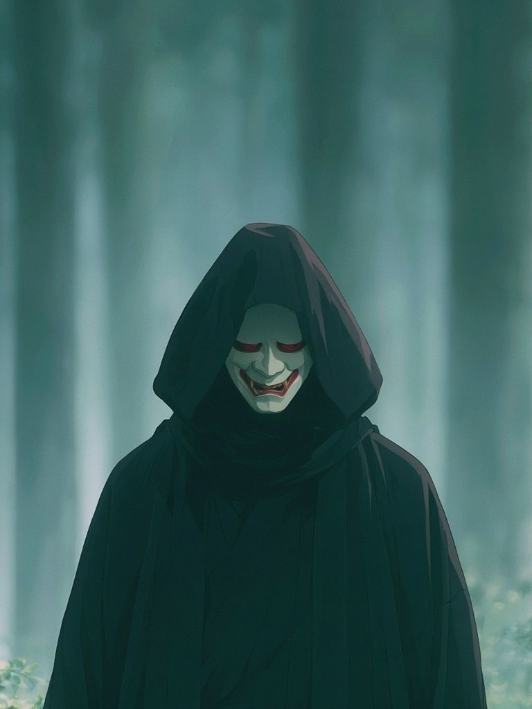 Hooded Mask in Misty Forest Poster. poster detail
