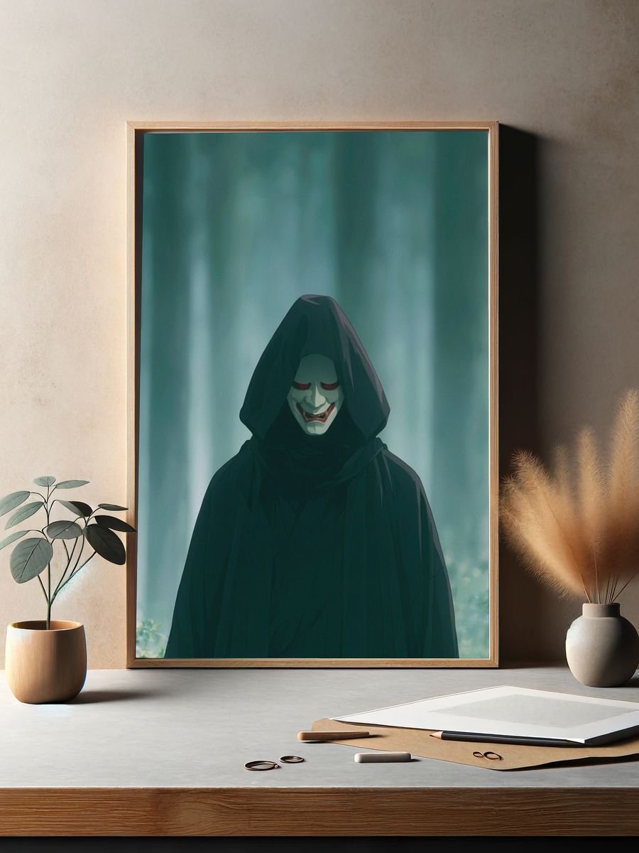 Hooded Mask in Misty Forest Poster. — room view 2