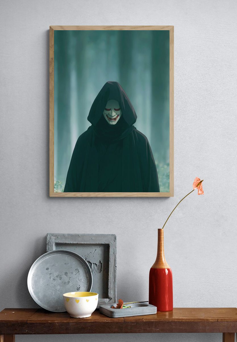 Hooded Mask in Misty Forest Poster. — room view 3
