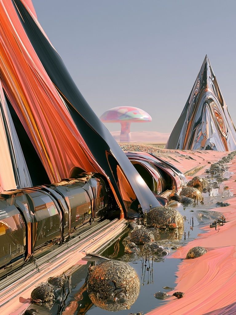 Surreal Desert Monoliths Print. poster — illustration art