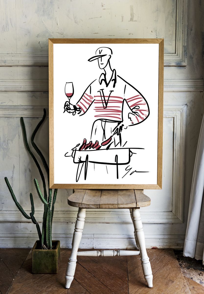 Wine Tasting Line Art Poster. room preview