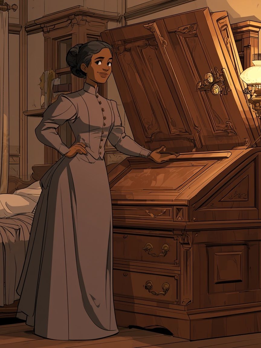 Victorian Woman by Piano Illustration Poster. poster detail
