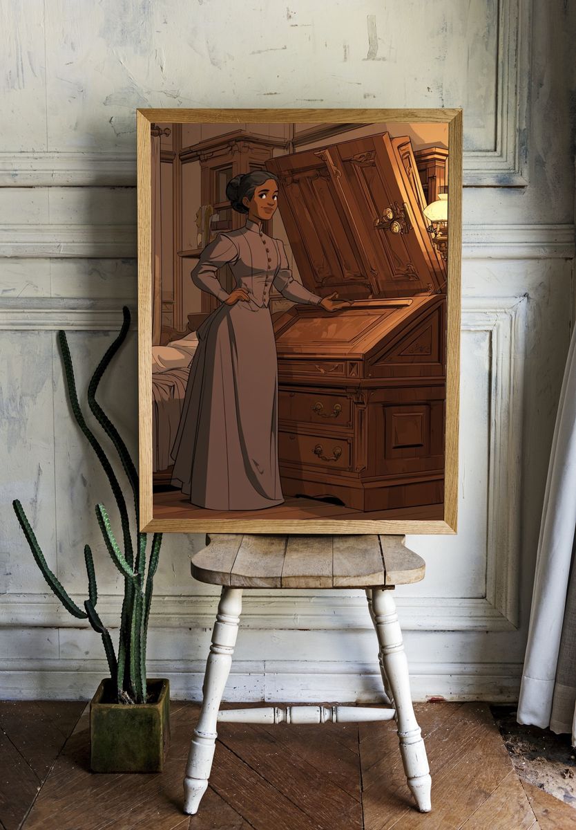 Victorian Woman by Piano Illustration Poster. room preview