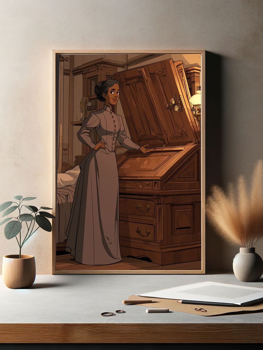 Victorian Woman by Piano Illustration Poster. — room view 2