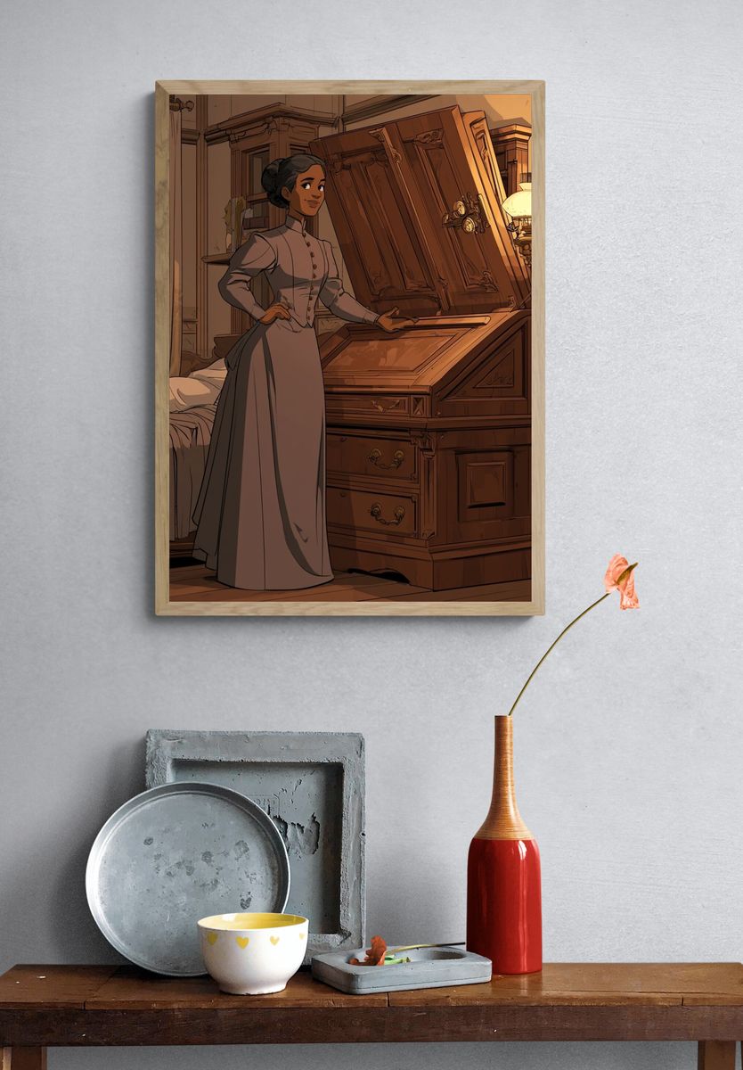 Victorian Woman by Piano Illustration Poster. — room view 3