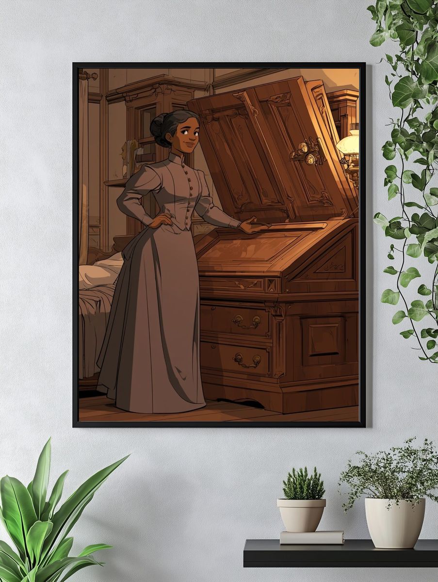 Victorian Woman by Piano Illustration Poster. — room view 4