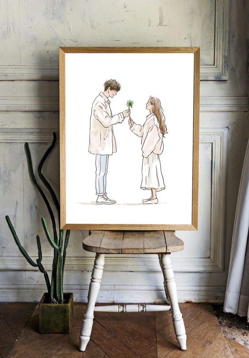 Couple with Clover Illustration Poster. room preview