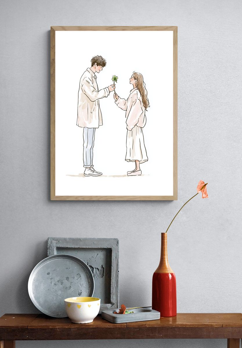 Couple with Clover Illustration Poster. — room view 3