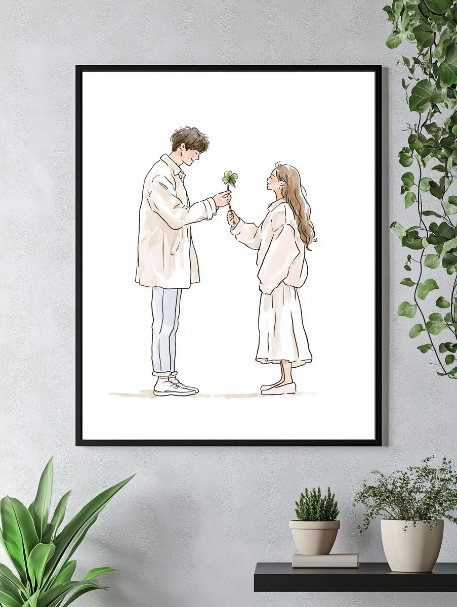 Couple with Clover Illustration Poster. — room view 4