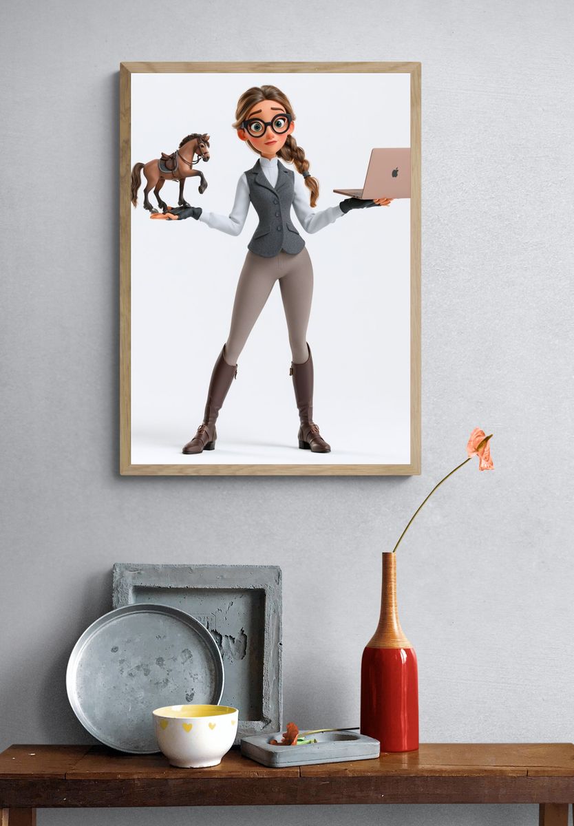 Equestrian Girl 3D Illustration Poster. — room view 3