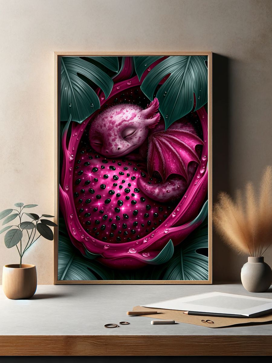 Sleeping Dragonling Fantasy Print. — room view 2