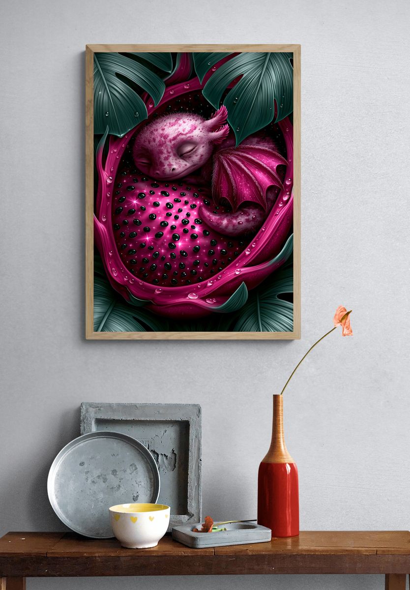 Sleeping Dragonling Fantasy Print. — room view 3
