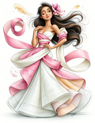 Pink Ribbon Fashion Illustration Poster.