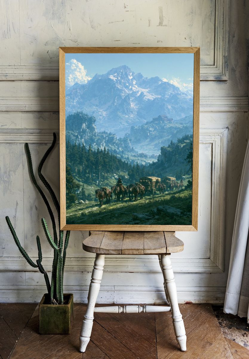 Mountain Caravan Landscape Print. room preview