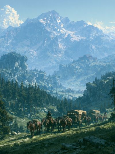 Mountain Caravan Landscape Print.