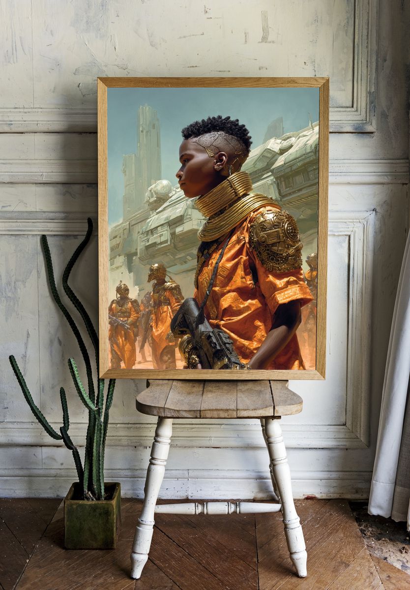 Futurist Warrior Portrait Print. room preview