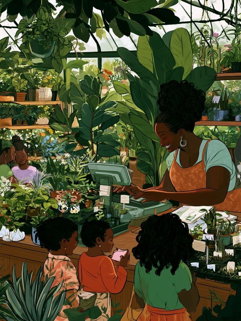 Botanical Market Scene Illustration Poster. poster — illustration art