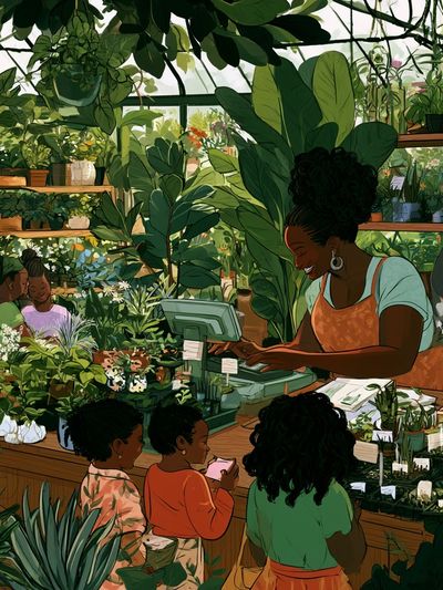 Botanical Market Scene Illustration Poster. poster