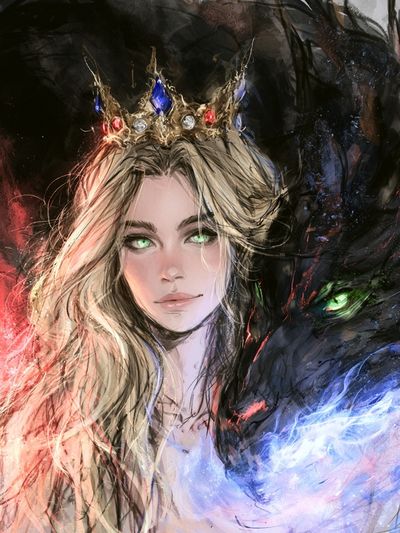 Crowned Queen and Dragon Illustration Poster.