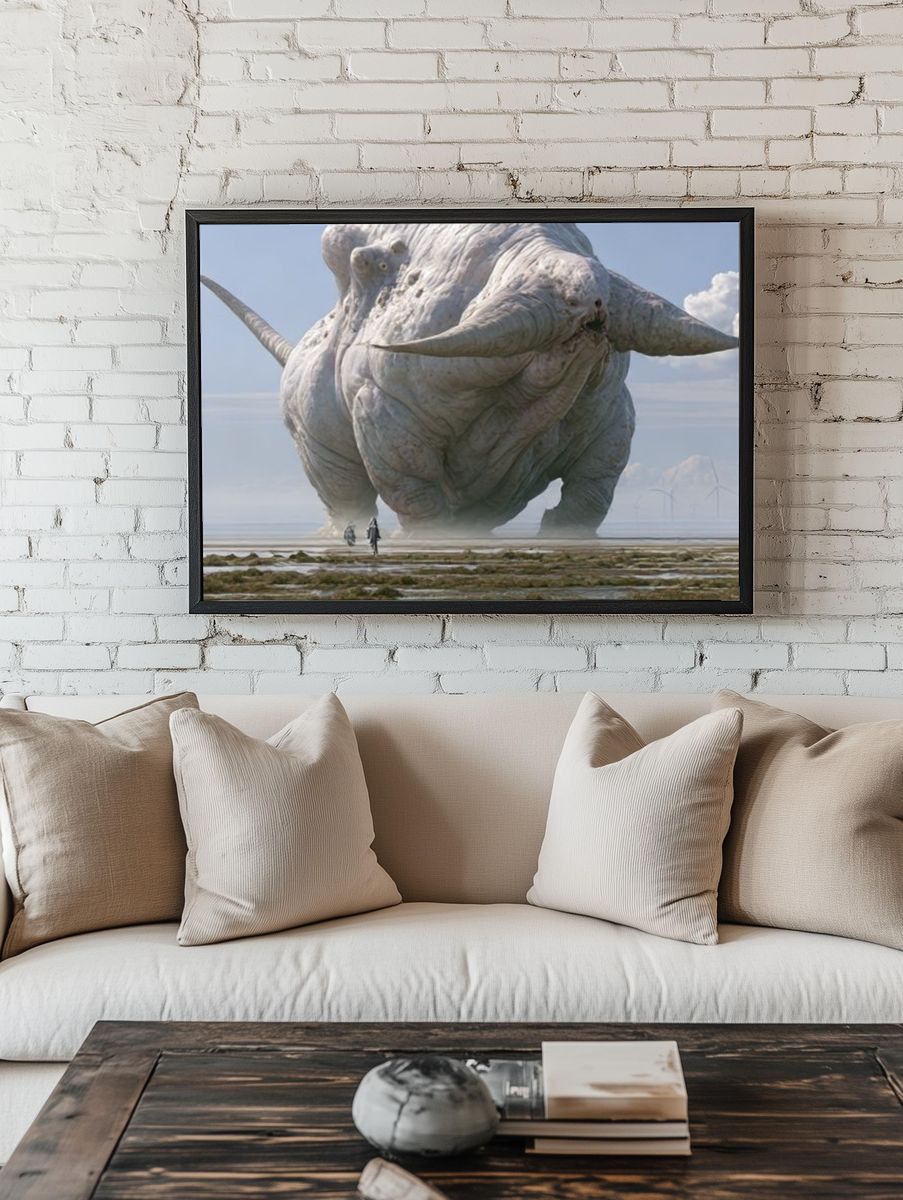 Giant Elephant Surrealism Poster. room preview