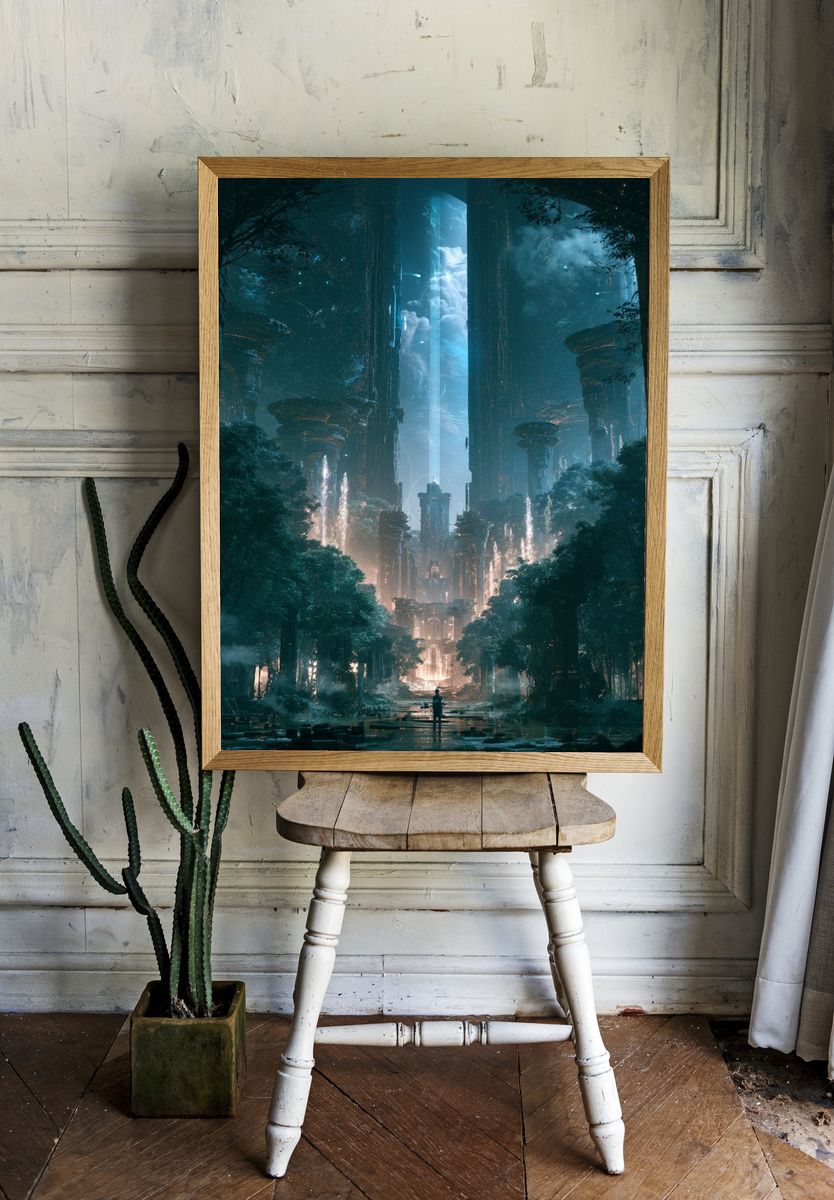 Mystic Forest City Digital-Art Poster. room preview