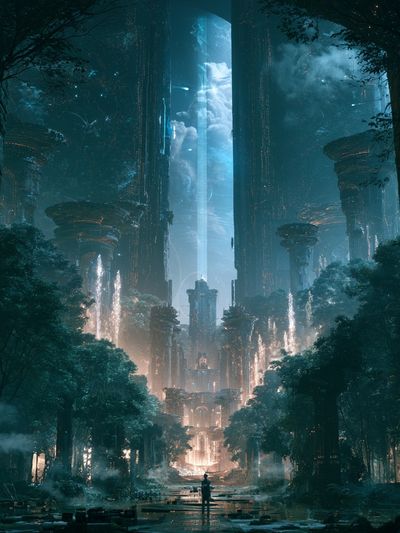 Mystic Forest City Digital-Art Poster.