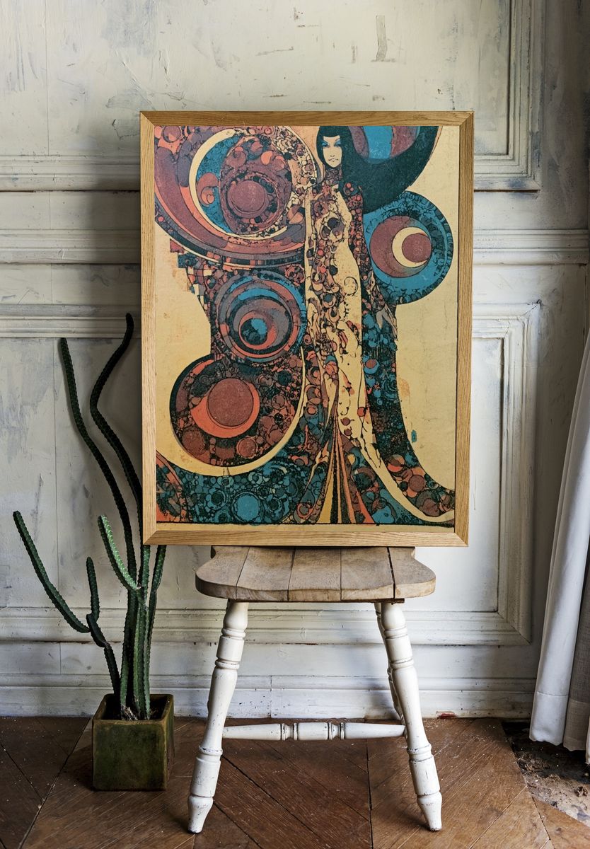 Retro Psychedelic Figure Print. room preview