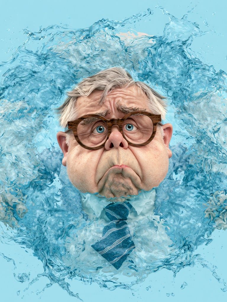 Surprised Man in Water Splash Poster. poster detail