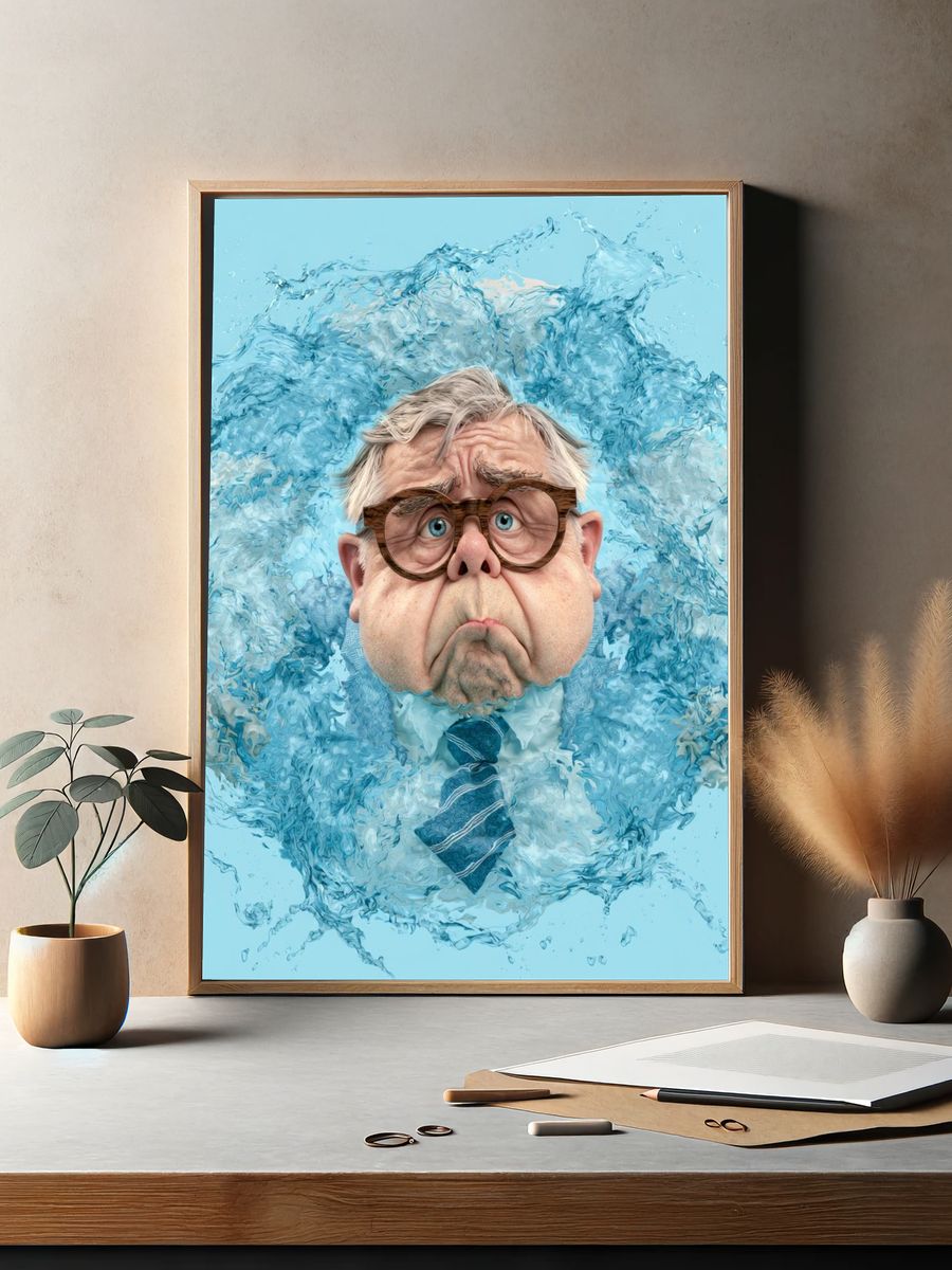 Surprised Man in Water Splash Poster. — room view 2