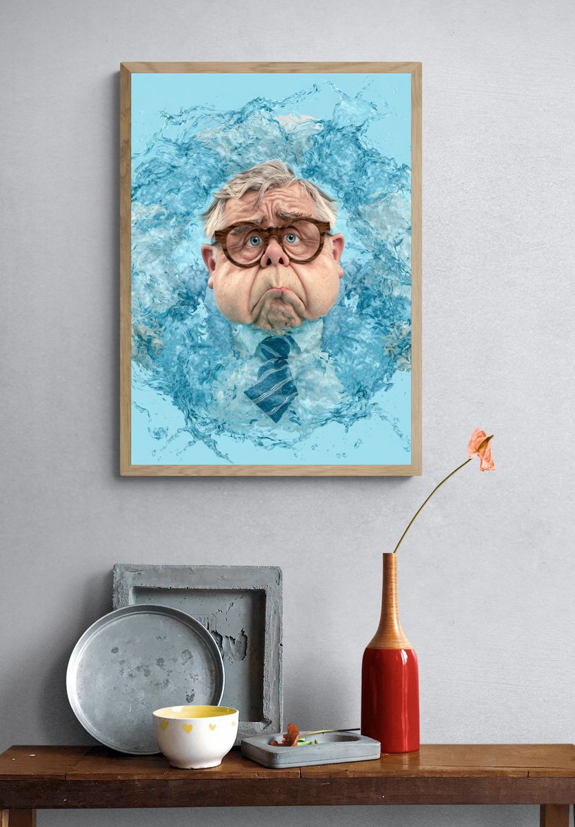 Surprised Man in Water Splash Poster. — room view 3
