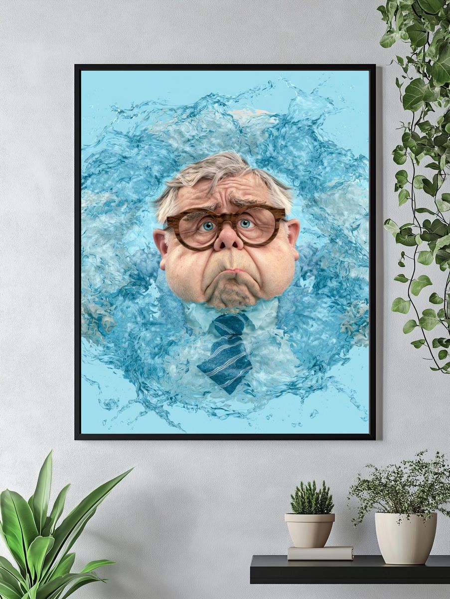 Surprised Man in Water Splash Poster. — room view 4