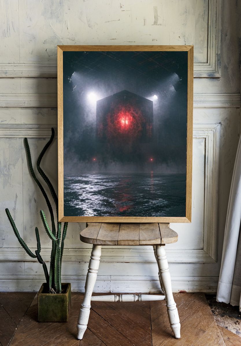 Mysterious Red Cube Sci-Fi Poster. — room view 1