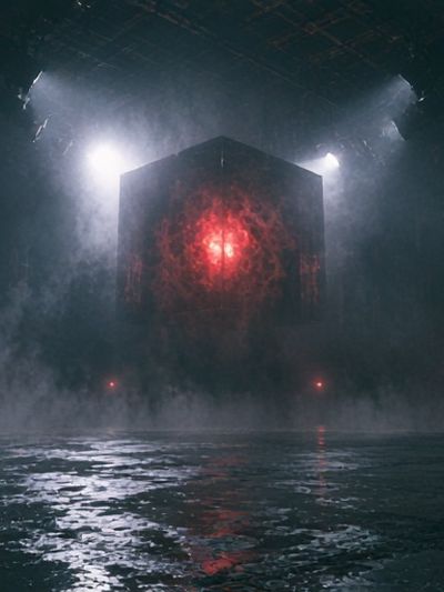 Mysterious Red Cube Sci-Fi Poster.