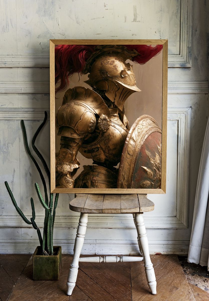 Golden Spartan Warrior Illustration Poster. — room view 1