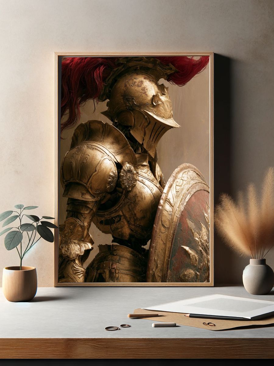 Golden Spartan Warrior Illustration Poster. — room view 2