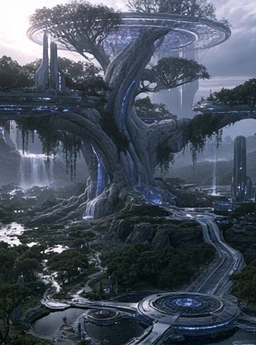 Futuristic Tree City Illustration Poster. poster detail