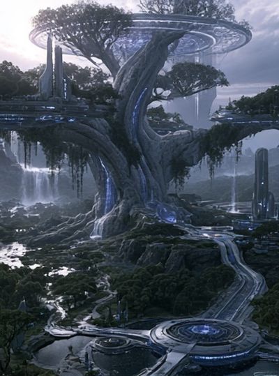 Futuristic Tree City Illustration Poster. poster