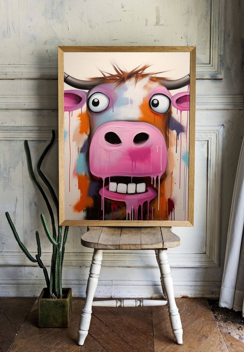 Colorful Cow Face Illustration Poster. room preview