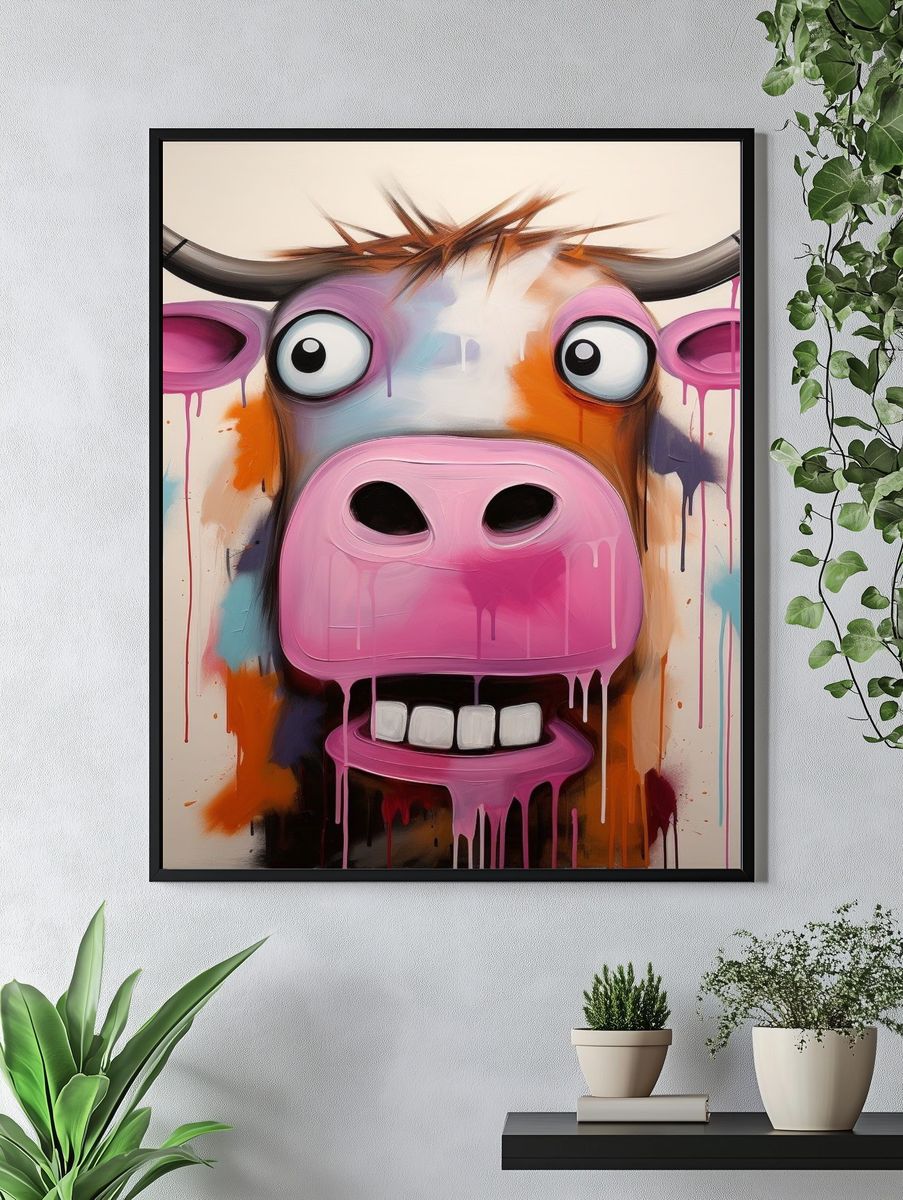 Colorful Cow Face Illustration Poster. — room view 4