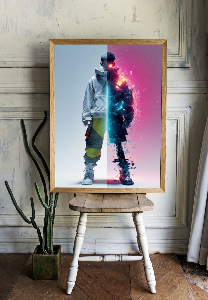 Cyberpunk Split Portrait Poster. room preview