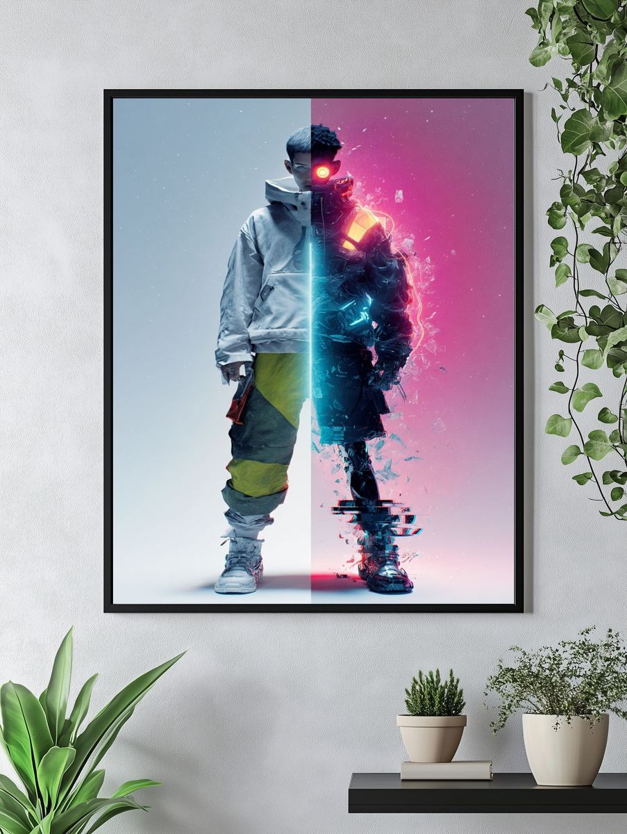 Cyberpunk Split Portrait Poster. — room view 4