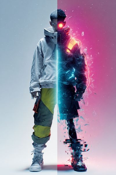 Cyberpunk Split Portrait Poster.