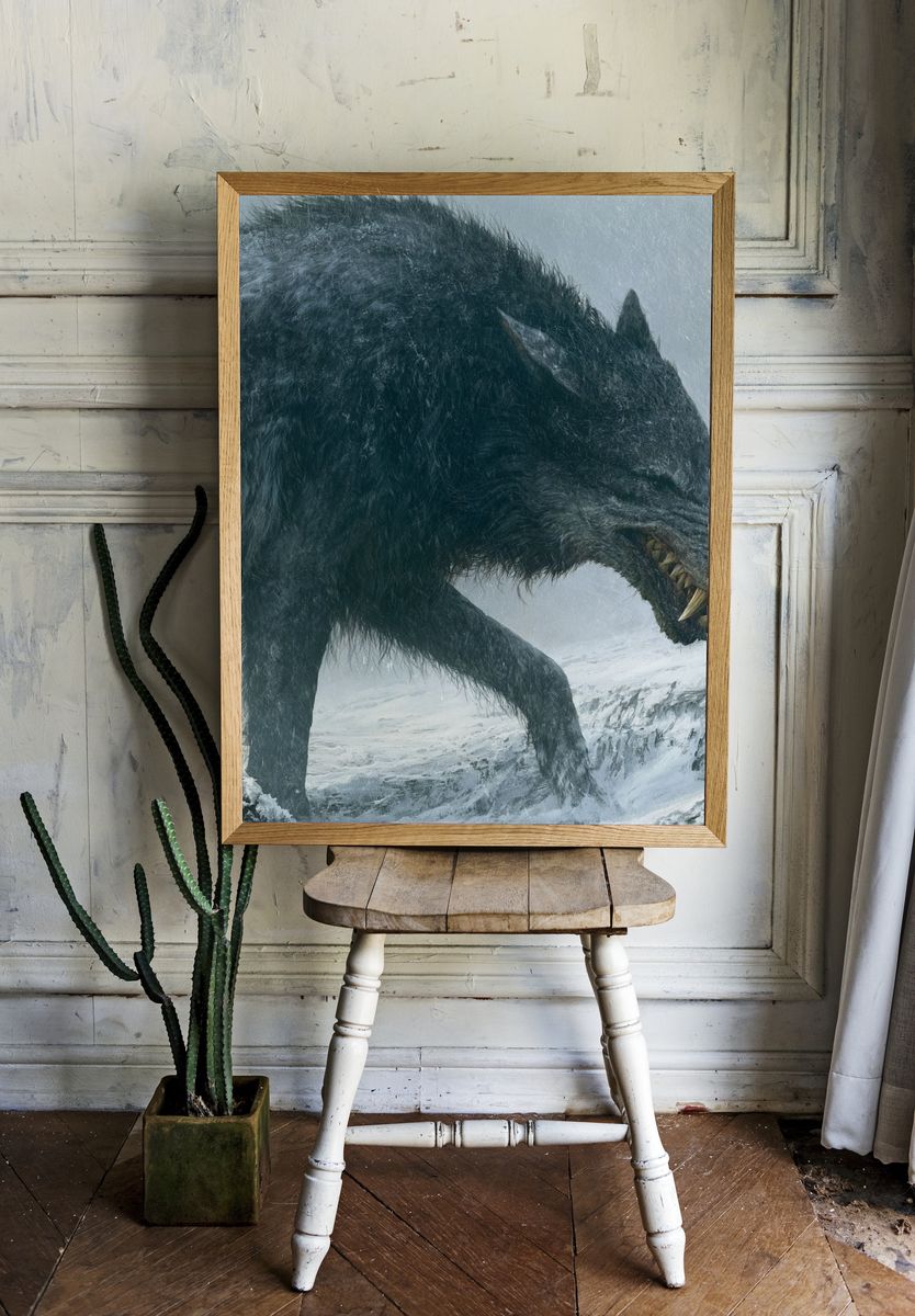 Dire Wolf in Snowstorm Poster. room preview